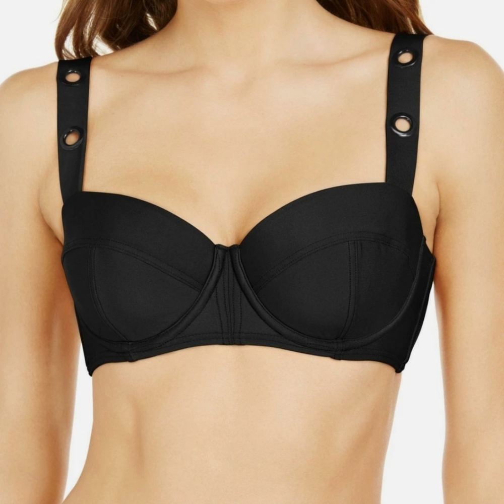 DKNY Black Grommet Detail Balconette Underwire Swim Top